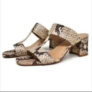 Banana Republic Leather Snake Print T-Strap Slide-On Block Heel Sandals